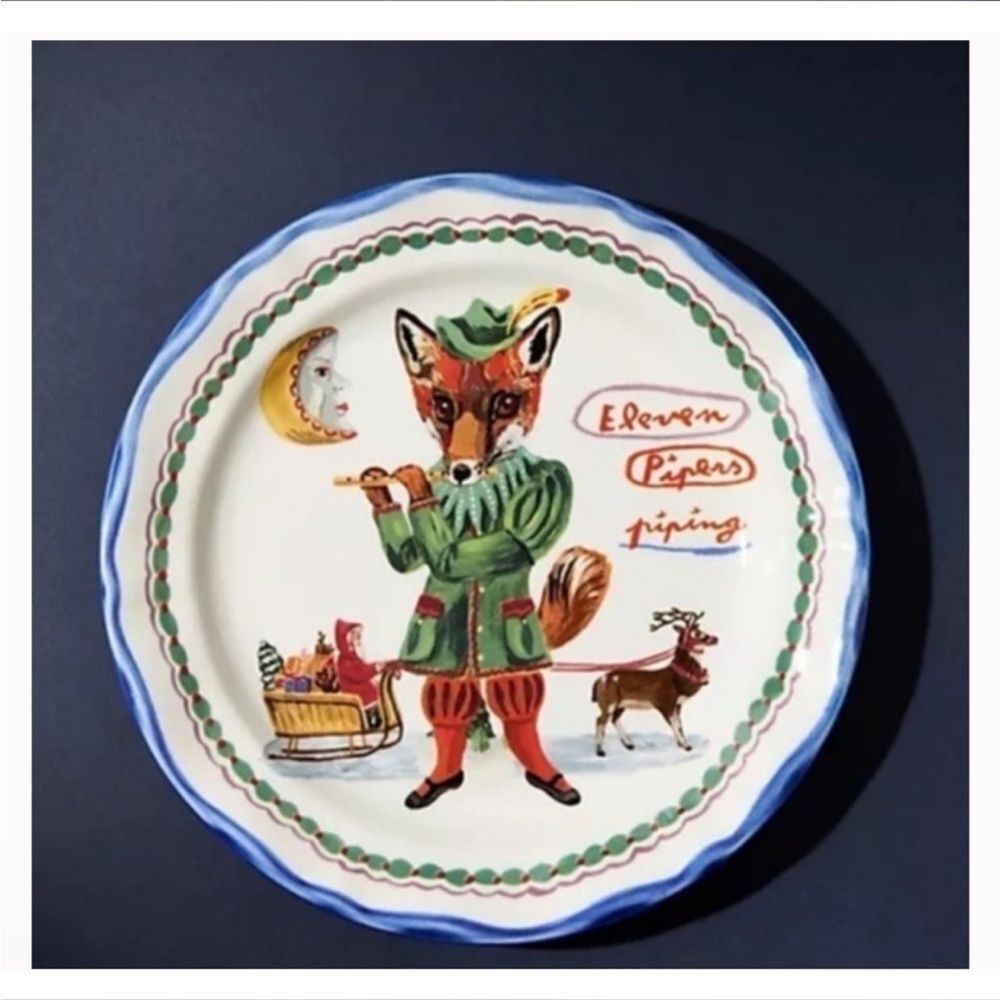 ANTHROPOLOGIE Nathalie Lete Twelve Days Of Christmas Dessert Plate NWT
